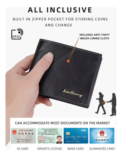 Billetera Casual De Cuero Cartera Caballero Baellerry D3044 - Imagen 8