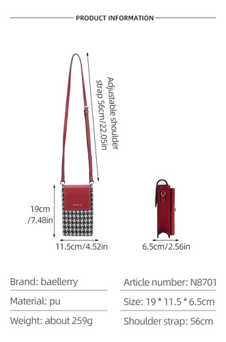 Bolso Bandolero Para Damas Cartera De Cuero Baellerry N8701 - Imagen 5