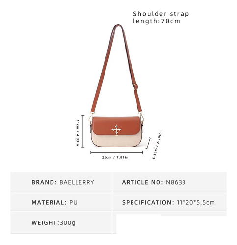 Bolso Cruzado Bandolero Cuero Baellerry N8633 Cartera Damas - Imagen 10