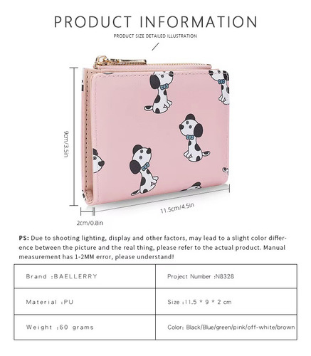Cartera Tarjetero De Mujer Baellerry Estampado De Perritos - Imagen 13