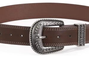 Correa Vintage Cinturón Marrón  De Doble Costura Para Damas