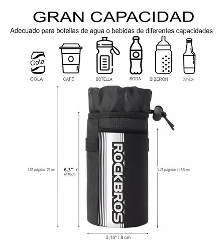 Porta Termos Rockbros De Tela Con Bolsillos Para Teléfonos - Imagen 5