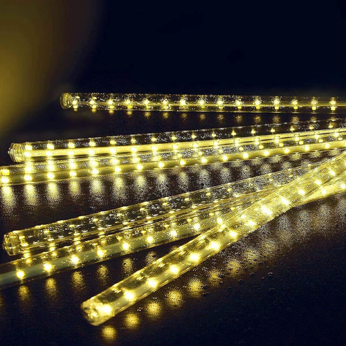 Luces De Navidad Lluvia De Meteoritos Amarillos 10 Tubos Led - Imagen 5