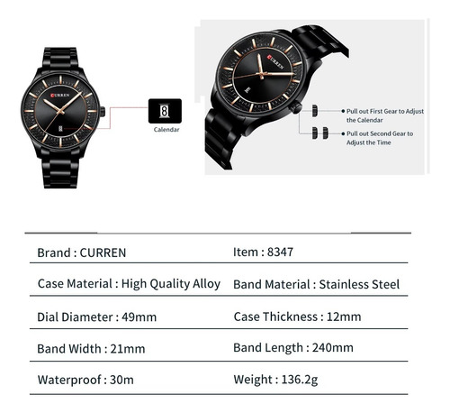 Reloj Caballero Curren 8347 Pulsera Acero Inoxidable Fecha - Imagen 10