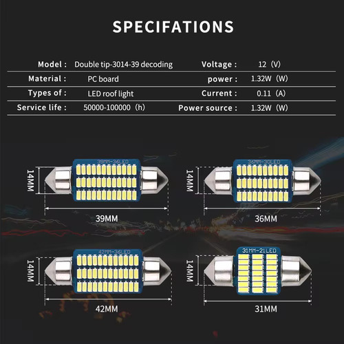 Luces Led De Techo Para Vehículo Modelo 31mm 36mm 39mm 42mm - Imagen 8