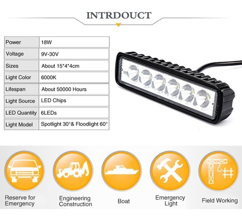 Faros Barra Led 5.5 18w 6000k Toyota Jeep Rustico Viper - Imagen 5