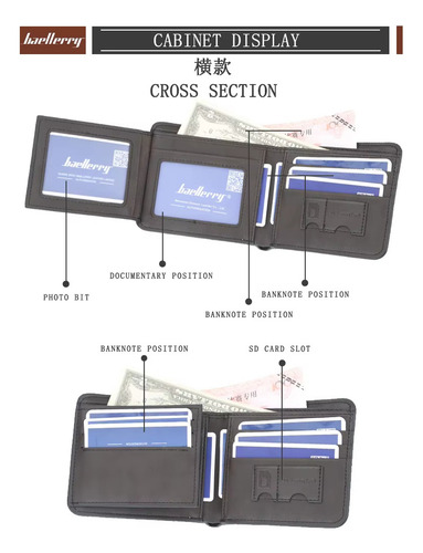 Billetera Con Tarjetero Baellerry D9150 Cartera Cuero Hombre - Imagen 8