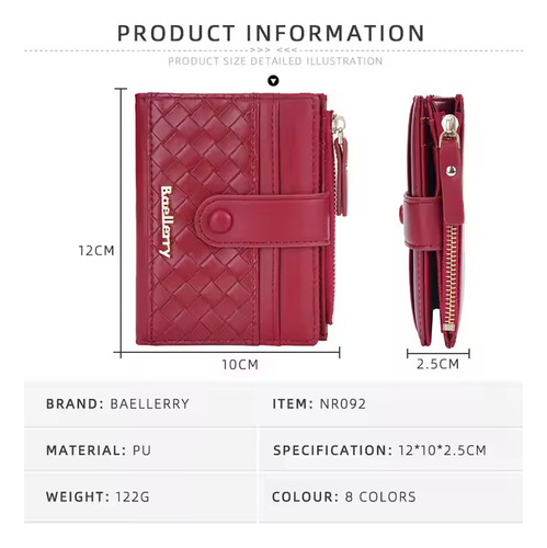 Tarjetero Dama Baellerry Nr099 Billetera De Cuero Tejido - Imagen 10