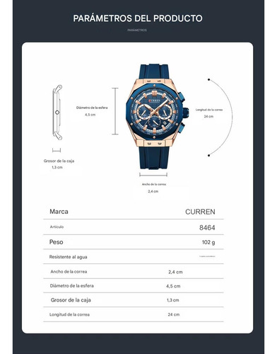 Reloj Curren 8464 Caballero Pulsera De Silicona Calendario - Imagen 4
