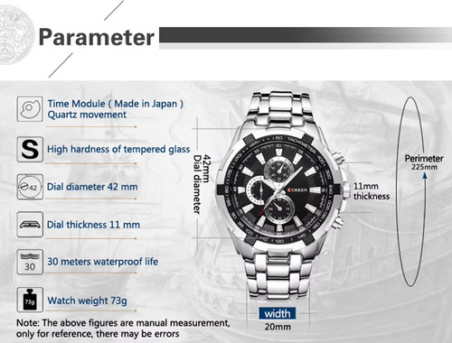 Reloj Hombre Cronógrafo Correa Acero Inoxidable Curren 8023 - Imagen 24