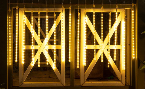 Luces De Navidad Lluvia De Meteoritos Amarillos 10 Tubos Led - Imagen 2