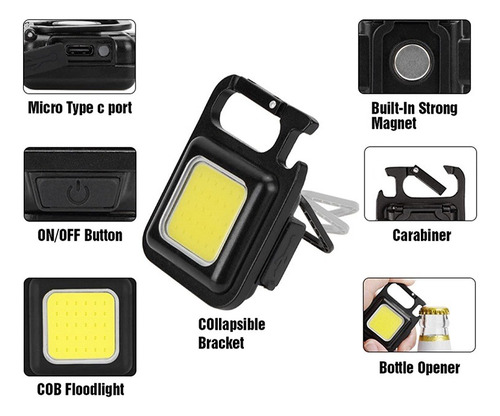 Llavero Destapador Mini Linterna Led Recargable Impermeable - Imagen 3
