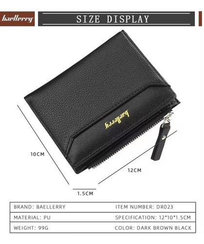 Billetera De Cuero Marca Baellery Con Cremallera Para Hombre - Imagen 8