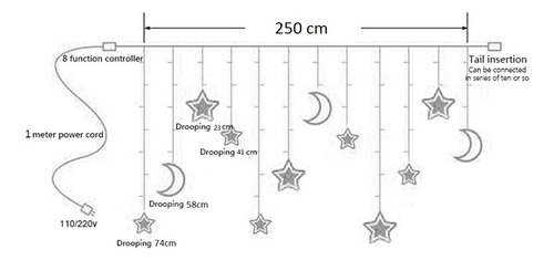 Luces De Navidad Forma Luna Y Estrella 3 Metros Multicolor - Imagen 6