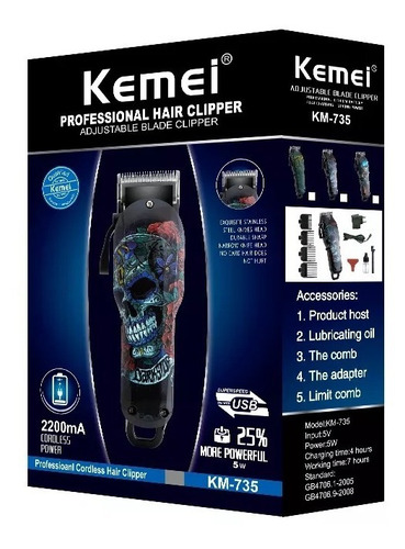 Máquina Profesional De Cabello Kemei Km-735 Carga Rápida Usb - Imagen 7