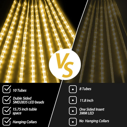 Luces De Navidad Lluvia De Meteoritos Amarillos 10 Tubos Led - Imagen 4