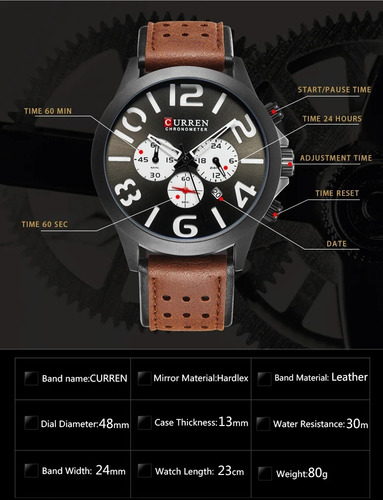 Reloj Curren 8244 Deportivo Cronógrafo Cuarzo Banda De Cuero - Imagen 6