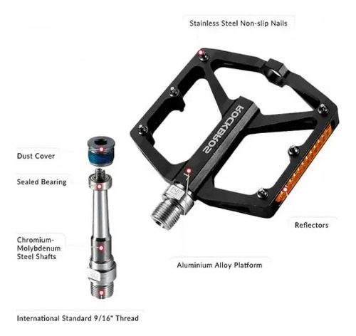 Pedales Rockbros K371 De Aluminio Ciclismo Ligero Reflectivo - Imagen 2