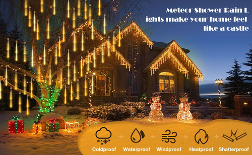Luces De Navidad Lluvia De Meteoritos Amarillos 10 Tubos Led - Imagen 3