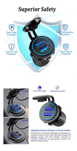 Cargador Usb Dual Qc 3.0 Carga Rápida Para Carro Moto 12-24v - Imagen 2