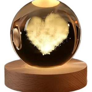 Lámpara De Noche Planeta 3d Bola De Cristal Base De Madera