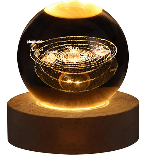 Lámpara De Noche Planeta 3d Bola De Cristal Base De Madera - Imagen 5