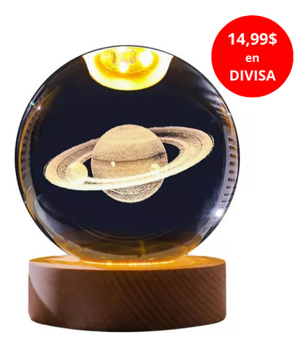 Lámpara De Noche Planeta 3d Bola De Cristal Base De Madera - Imagen 10