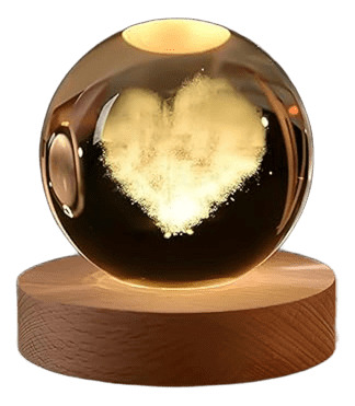 Lámpara De Noche Planeta 3d Bola De Cristal Base De Madera