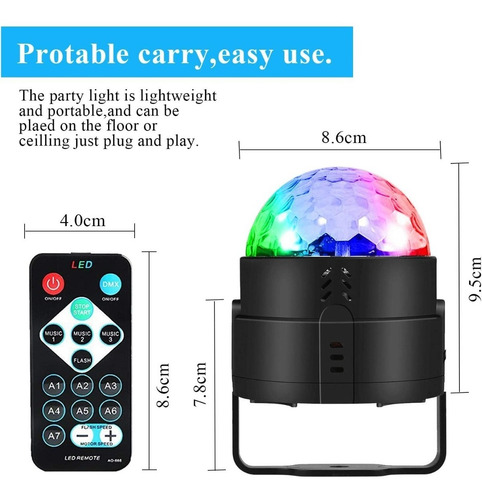 Lampara Led Proyector Bola Discoteca Rgb Estroboscopica - Imagen 3