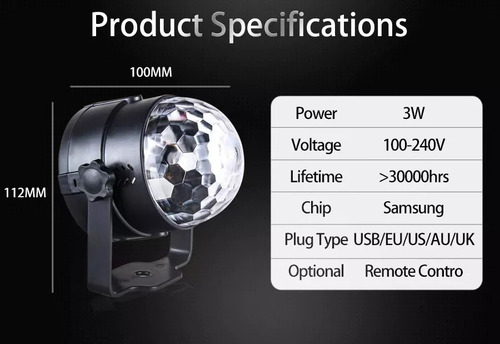 Lampara Led Proyector Bola Discoteca Rgb Estroboscopica - Imagen 9