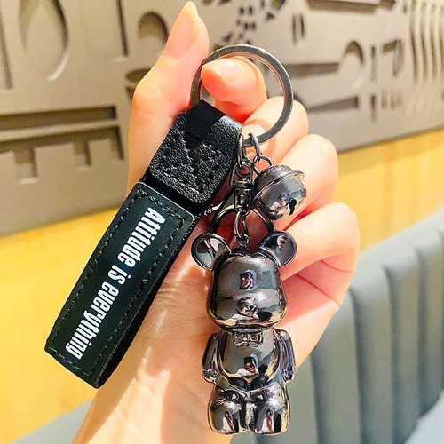 Llavero De Oso Metal Accesorio Colgante Con Cordón De Cuero - Imagen 4