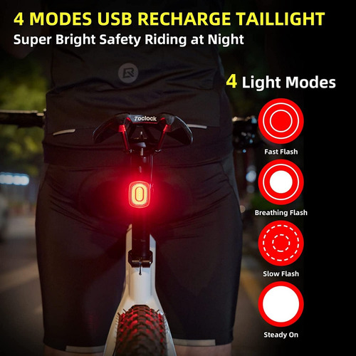 Luz Led Trasera Rockbros Para Bicicletas Con Sensor 4 Modos - Imagen 5