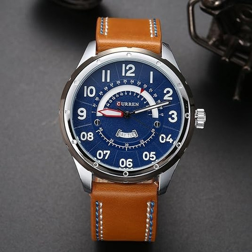 Reloj Curren 8267 Con Calendario Semanal Correa De Cuero - Imagen 2