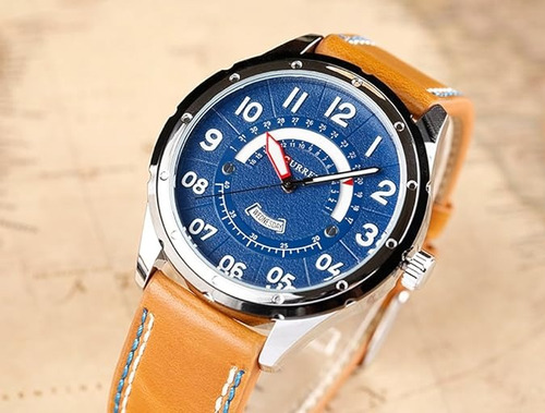 Reloj Curren 8267 Con Calendario Semanal Correa De Cuero - Imagen 3