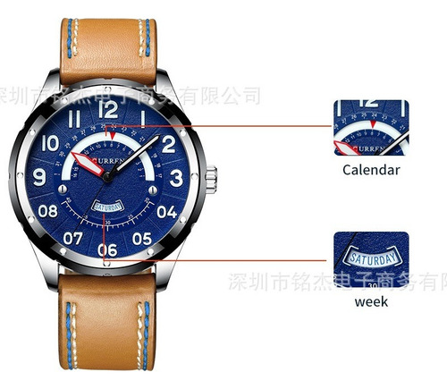 Reloj Curren 8267 Con Calendario Semanal Correa De Cuero - Imagen 4