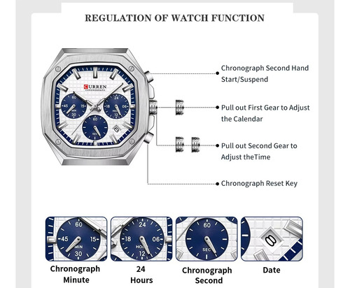 Reloj Curren 8459 Hombre Cronógrafo Correa Acero Inoxidable - Imagen 4
