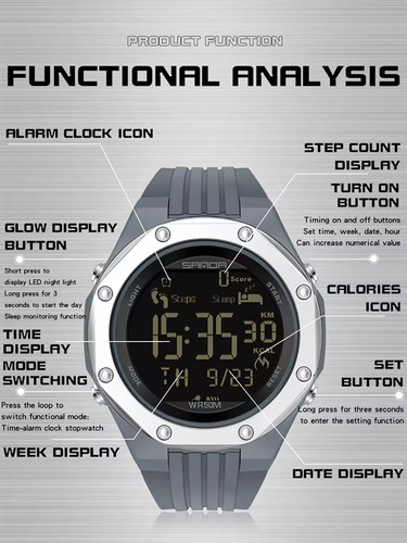 Reloj Deportivo Sanda 6117 Multifuncional Correa De Silicona - Imagen 5